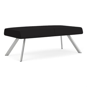 Willow Lounge Lobby Reception Waiting 2 Seat Bench / Silver Steel / Black