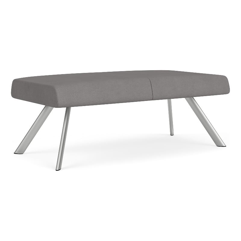 Willow Lounge Lobby Reception Waiting 2 Seat Bench / Silver Steel / Light Gray