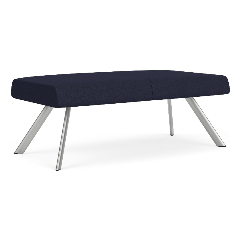 Willow Lounge Lobby Reception Waiting 2 Seat Bench / Silver Steel / Navy Blue