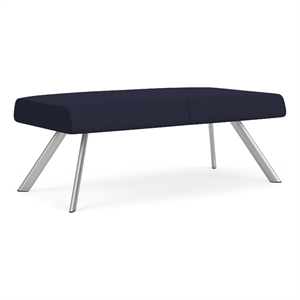Willow Lounge Lobby Reception Waiting 2 Seat Bench / Silver Steel / Navy Blue