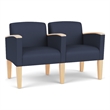 Belmont Lounge Reception 2 Seat Tandem Seating / Natural Wood Legs / Blue
