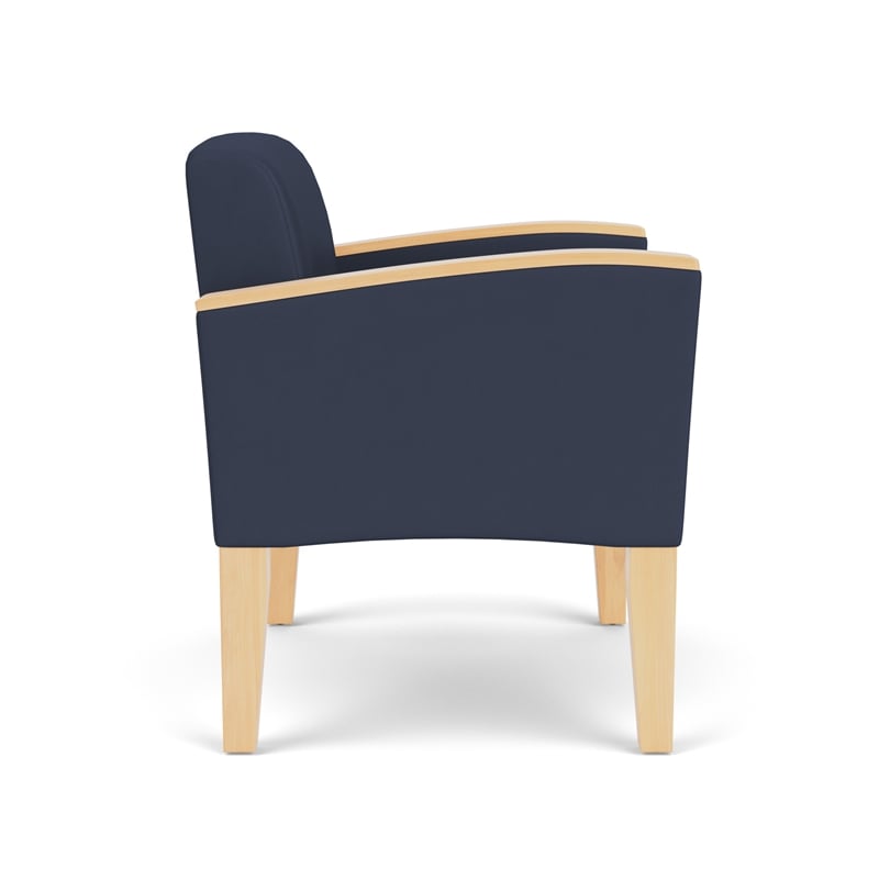 Belmont Lounge Reception Waiting Oversize Guest Chair / Natural Wood Legs / Blue