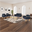 Belmont Lounge Lobby Reception Waiting Loveseat / Walnut Wood Legs / Blue
