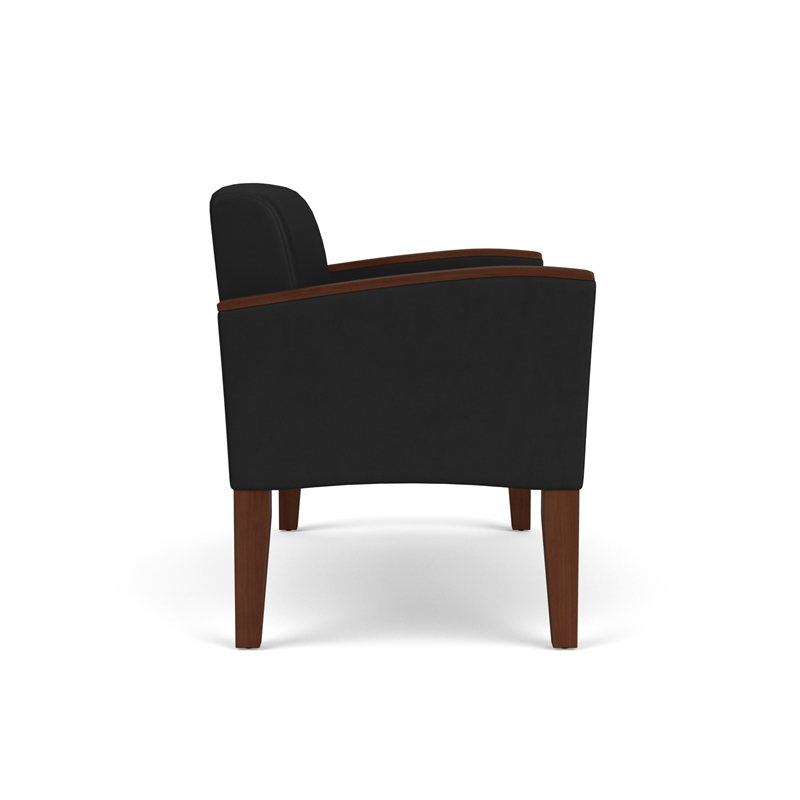 Belmont Lounge Lobby Reception Waiting Loveseat / Walnut Wood Legs / Black