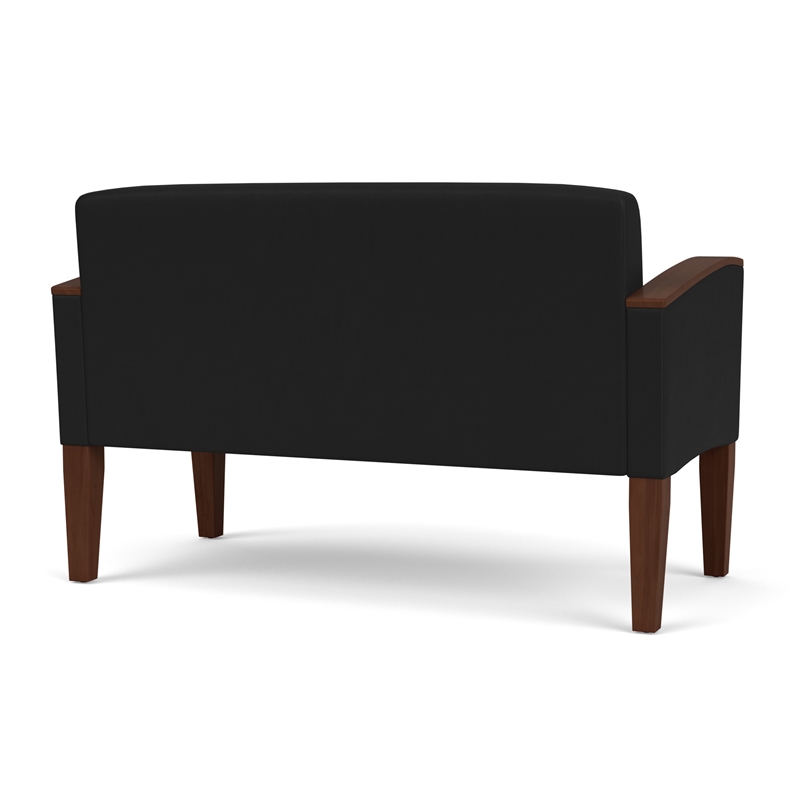 Belmont Lounge Lobby Reception Waiting Loveseat / Walnut Wood Legs / Black