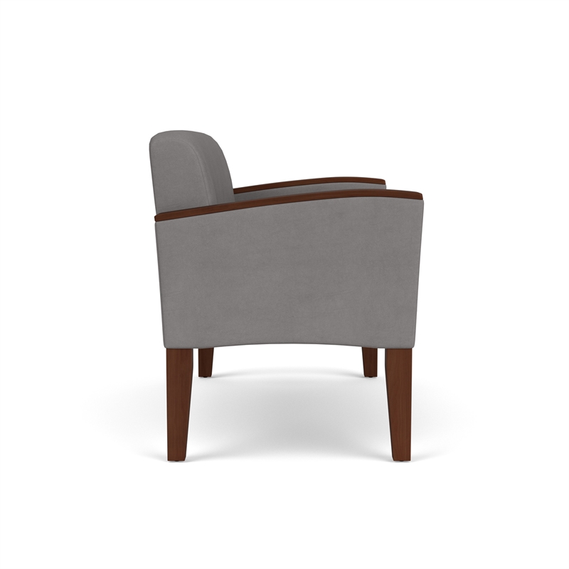 Belmont Lounge Lobby Reception Waiting Loveseat / Walnut Wood Legs / Light Gray