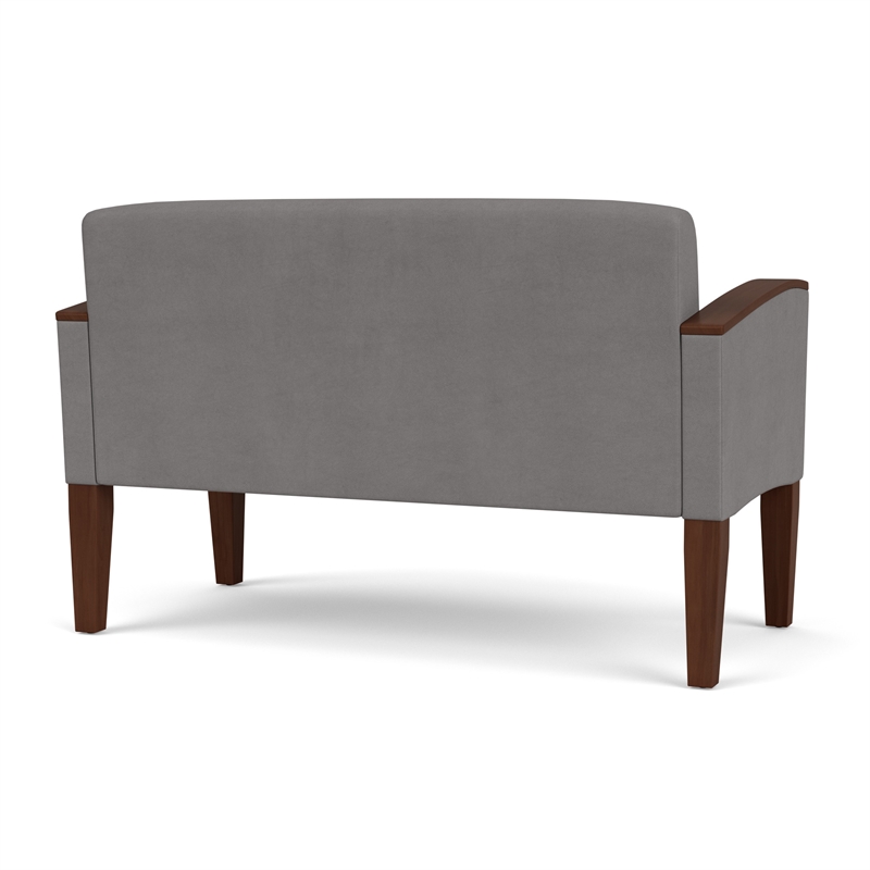Belmont Lounge Lobby Reception Waiting Loveseat / Walnut Wood Legs / Light Gray