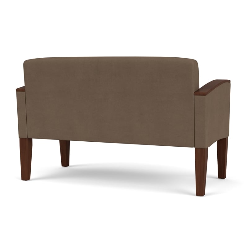 Belmont Lounge Lobby Reception Waiting Loveseat / Walnut Wood Legs / Brown