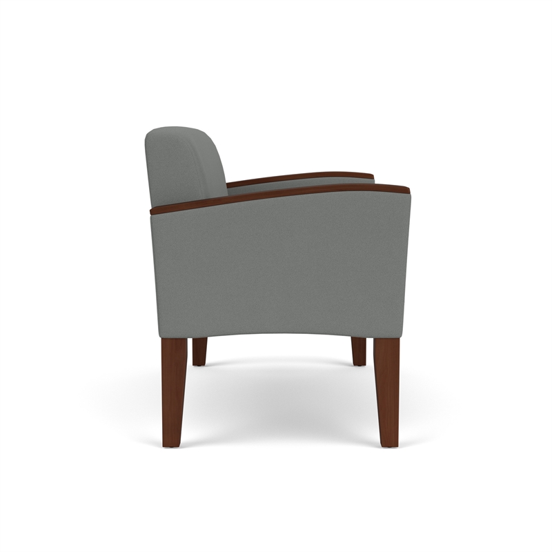Belmont Lounge Lobby Reception Waiting Loveseat / Walnut Wood Legs / Light Gray