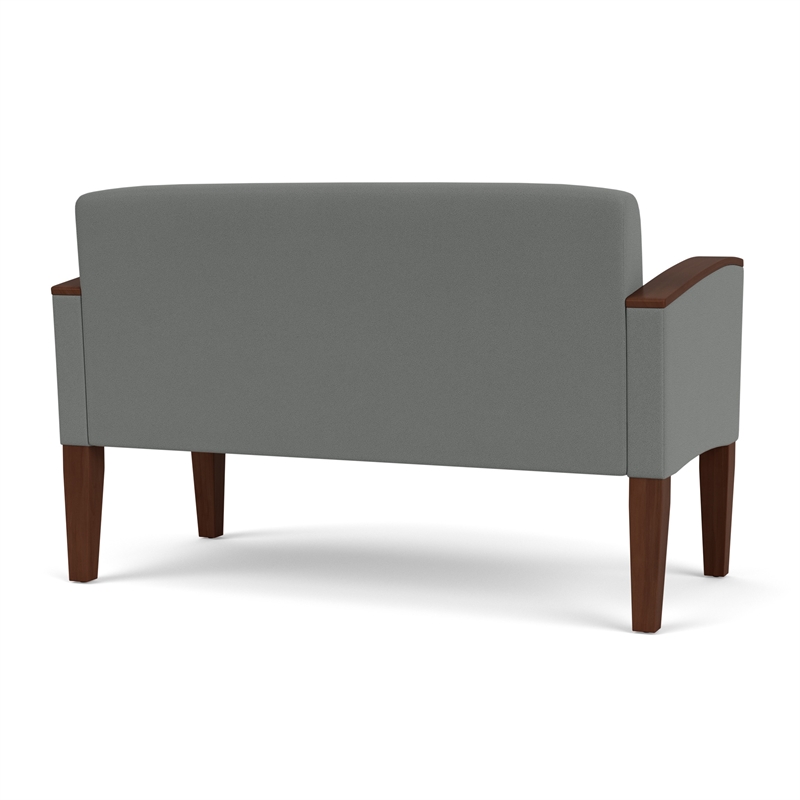 Belmont Lounge Lobby Reception Waiting Loveseat / Walnut Wood Legs / Light Gray