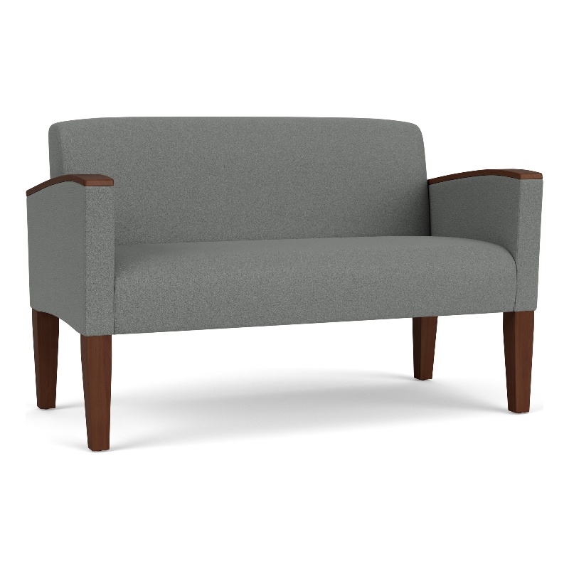 Belmont Lounge Lobby Reception Waiting Loveseat / Walnut Wood Legs / Light Gray