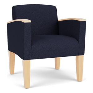 Belmont Lounge Reception Waiting Guest Chair / Natural Wood Legs / Navy Blue