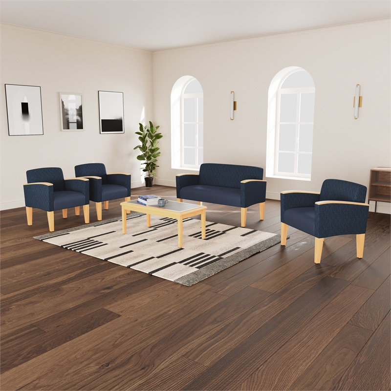 Belmont Lounge Lobby Reception Waiting Loveseat / Black Steel Legs / Navy Blue