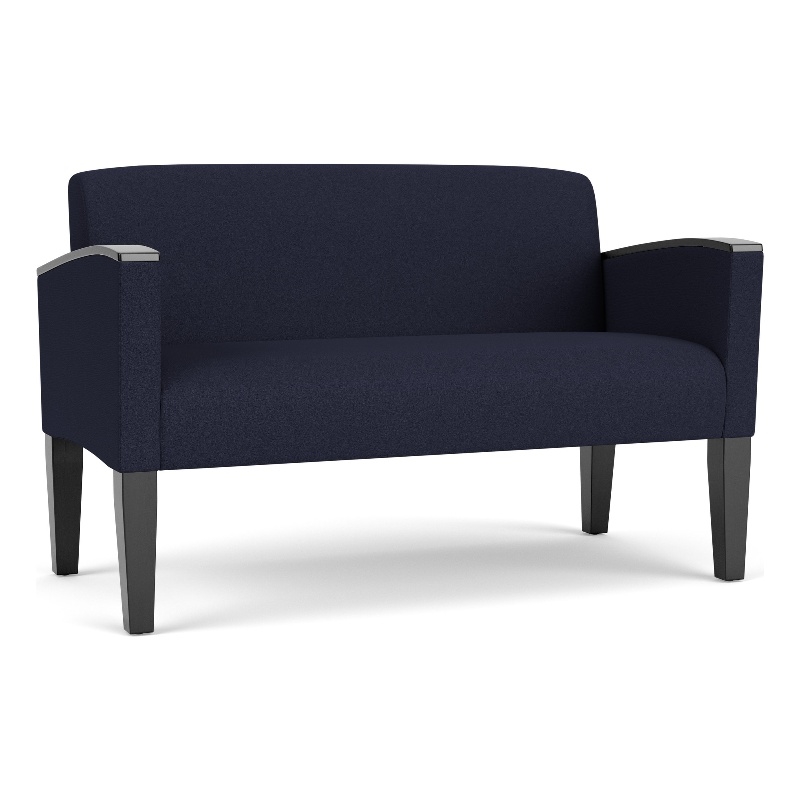 Belmont Lounge Lobby Reception Waiting Loveseat / Black Steel Legs / Navy Blue