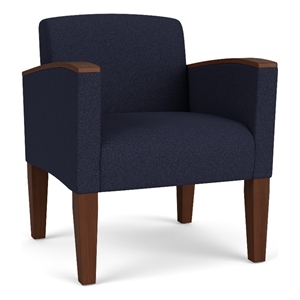 Belmont Lounge Reception Waiting Guest Chair / Walnut Wood Legs / Navy Blue