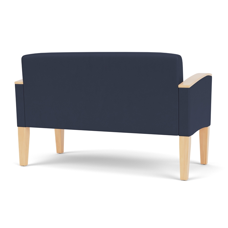 Belmont Lounge Lobby Reception Waiting Loveseat / Natural Wood Legs / Blue