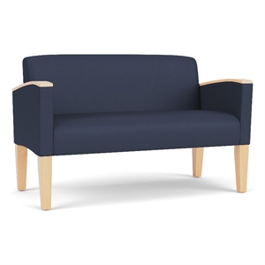 Belmont Lounge Lobby Reception Waiting Loveseat / Natural Wood Legs / Blue