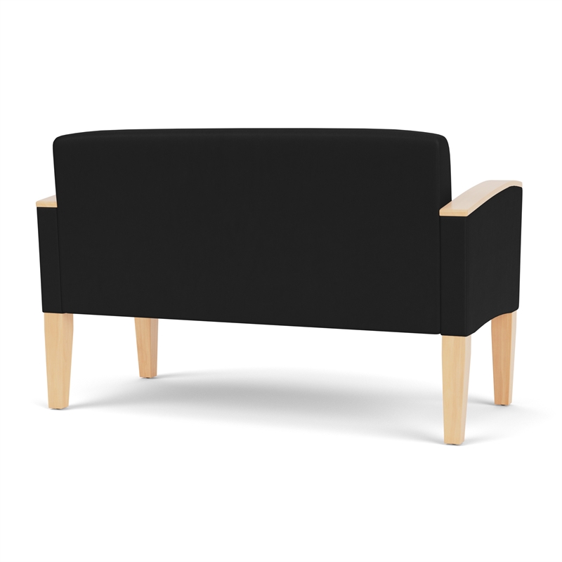 Belmont Lounge Lobby Reception Waiting Loveseat / Natural Wood Legs / Black