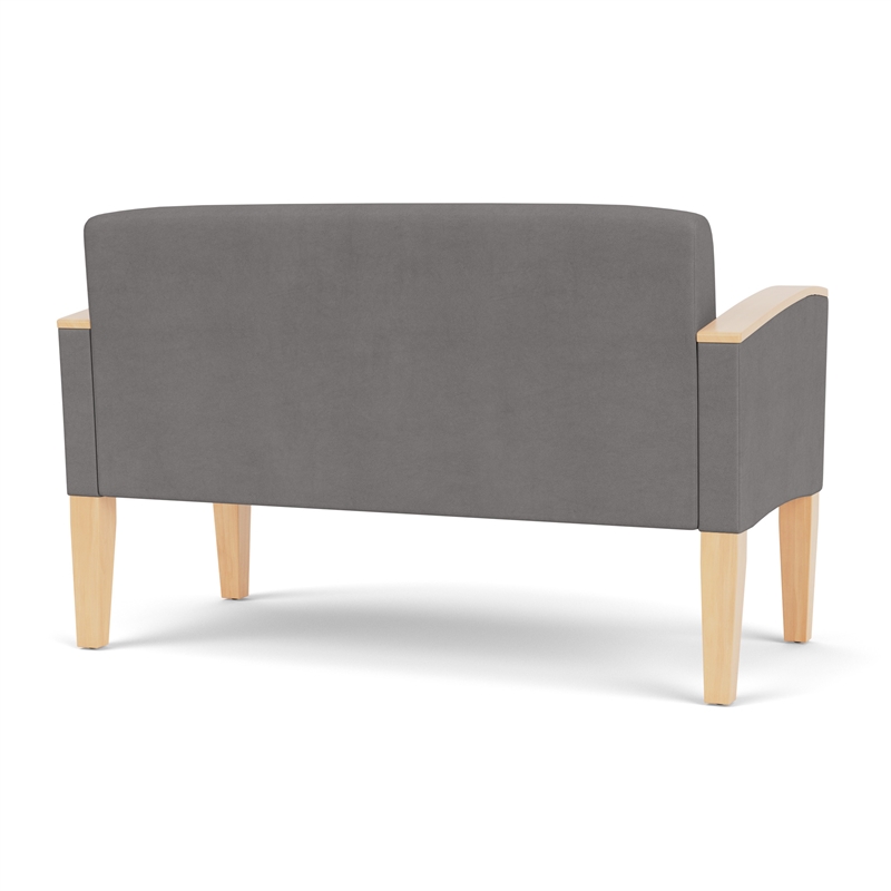 Belmont Lounge Lobby Reception Waiting Loveseat / Natural Wood Legs / Light Gray