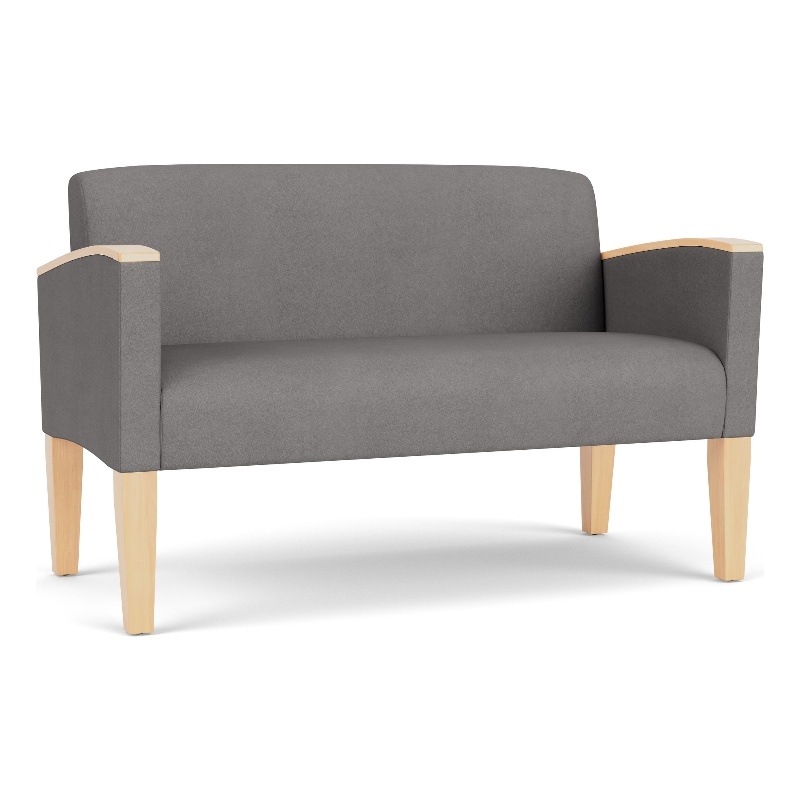 Belmont Lounge Lobby Reception Waiting Loveseat / Natural Wood Legs / Light Gray