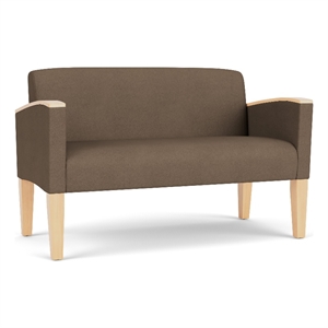 Belmont Lounge Lobby Reception Waiting Loveseat / Natural Wood Legs / Brown
