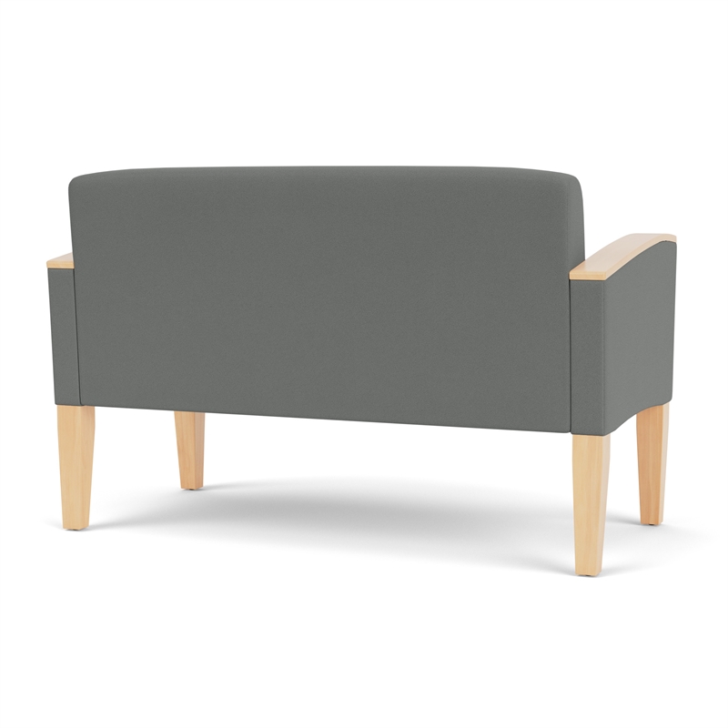 Belmont Lounge Lobby Reception Waiting Loveseat / Natural Wood Legs / Light Gray
