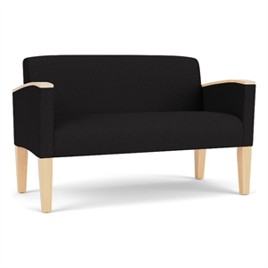 Belmont Lounge Lobby Reception Waiting Loveseat / Natural Wood Legs / Black