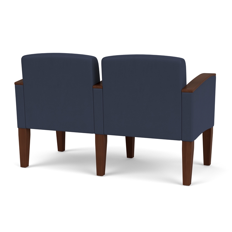 Belmont Lounge Reception Waiting 2 Seat Tandem Seating / Walnut Wood Legs / Blue