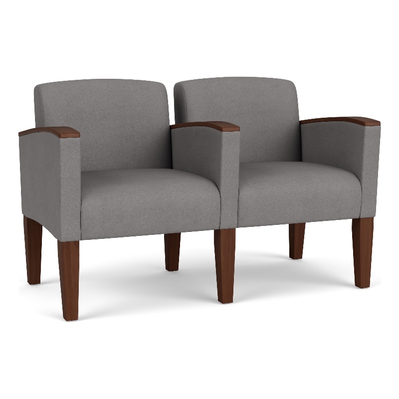 Belmont Lounge Reception 2 Seat Tandem Seating / Walnut Wood Legs / Light Gray