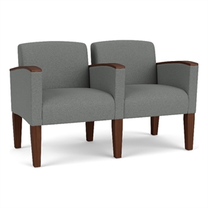 Belmont Lounge Reception 2 Seat Tandem Seating / Walnut Wood Legs / Light Gray