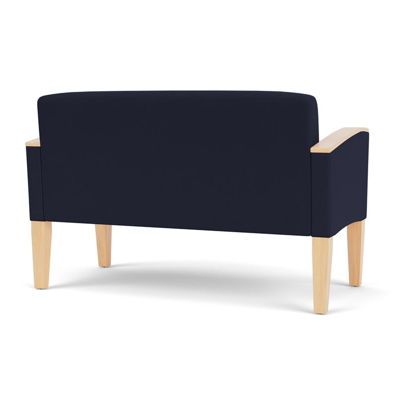 Belmont Lounge Lobby Reception Waiting Loveseat / Natural Wood Legs / Navy Blue