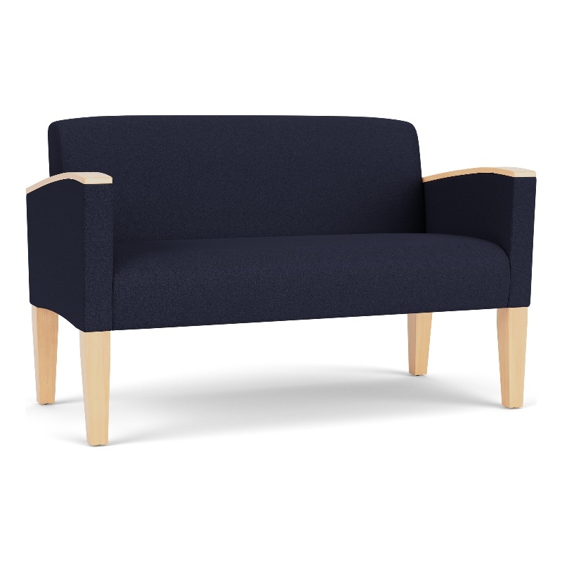 Belmont Lounge Lobby Reception Waiting Loveseat / Natural Wood Legs / Navy Blue