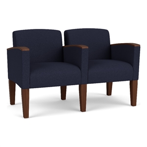 Belmont Lounge Reception 2 Seat Tandem Seating / Walnut Wood Legs / Navy Blue