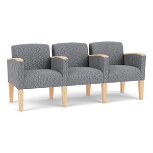 Belmont Lounge Reception 3 Seat Tandem Seating / Natural Wood Legs / Gray