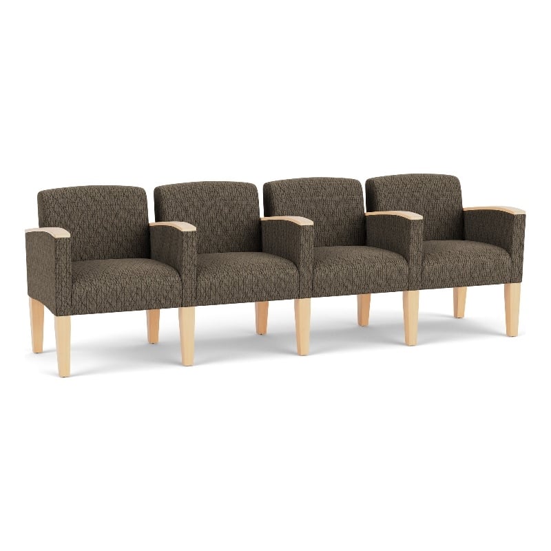 Belmont Lounge Reception 4 Seat Tandem Seating / Natural Wood Legs / Brown