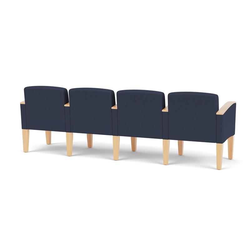 Belmont Lounge Reception 4 Seat Tandem Seating / Natural Wood Legs / Blue