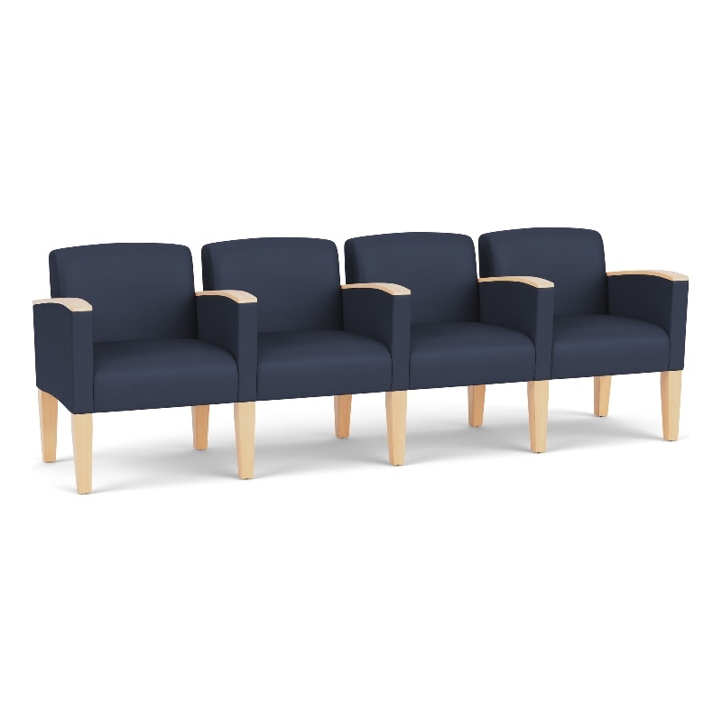 Belmont Lounge Reception 4 Seat Tandem Seating / Natural Wood Legs / Blue