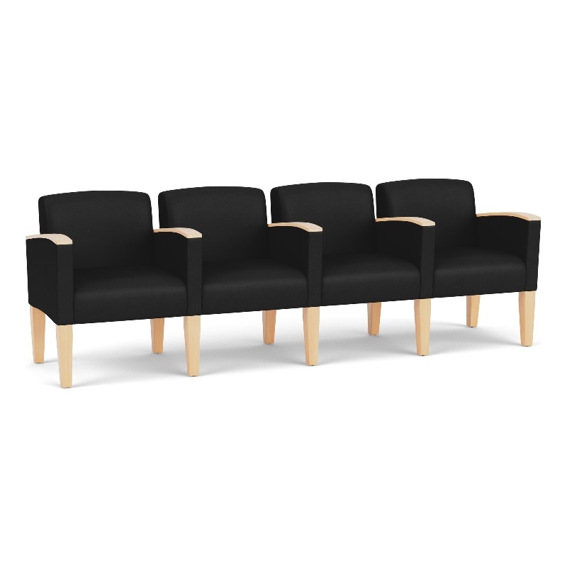 Belmont Lounge Reception 4 Seat Tandem Seating / Natural Wood Legs / Black