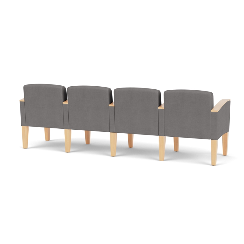 Belmont Lounge Reception 4 Seat Tandem Seating / Natural Wood Legs / Light Gray