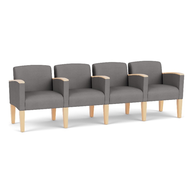 Belmont Lounge Reception 4 Seat Tandem Seating / Natural Wood Legs / Light Gray