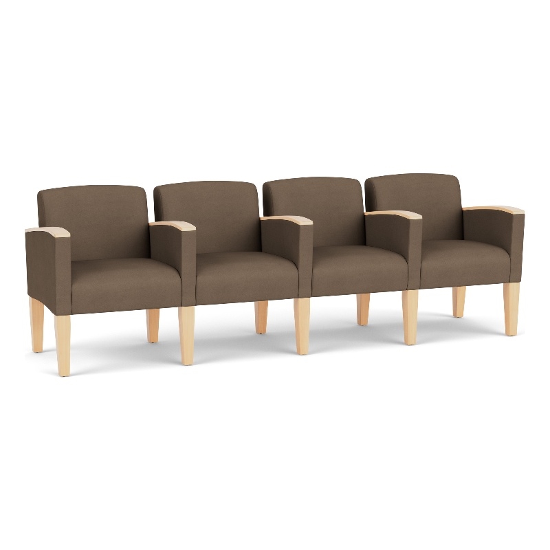 Belmont Lounge Reception 4 Seat Tandem Seating / Natural Wood Legs / Brown