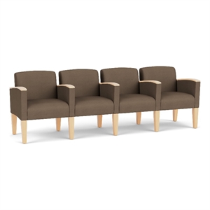 Belmont Lounge Reception 4 Seat Tandem Seating / Natural Wood Legs / Brown