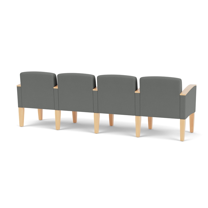 Belmont Lounge Reception 4 Seat Tandem Seating / Natural Wood Legs / Light Gray