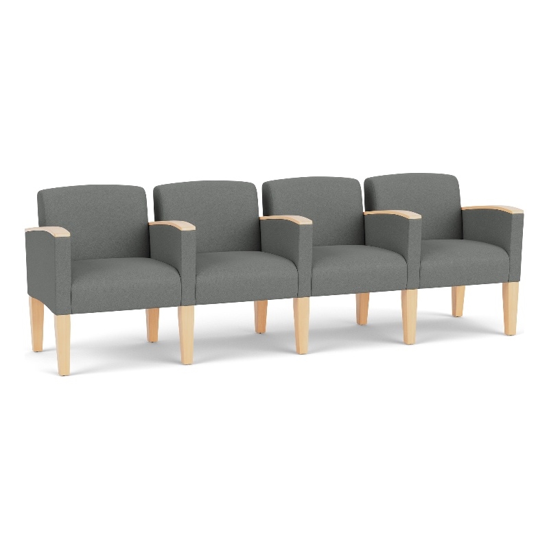 Belmont Lounge Reception 4 Seat Tandem Seating / Natural Wood Legs / Light Gray