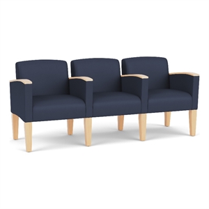 Belmont Lounge Reception 3 Seat Tandem Seating / Natural Wood Legs / Blue