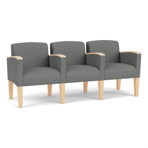 Belmont Lounge Reception 3 Seat Tandem Seating / Natural Wood Legs / Light Gray