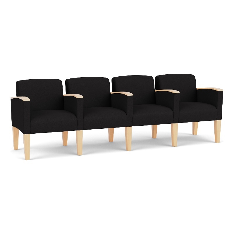 Belmont Lounge Reception 4 Seat Tandem Seating / Natural Wood Legs / Black