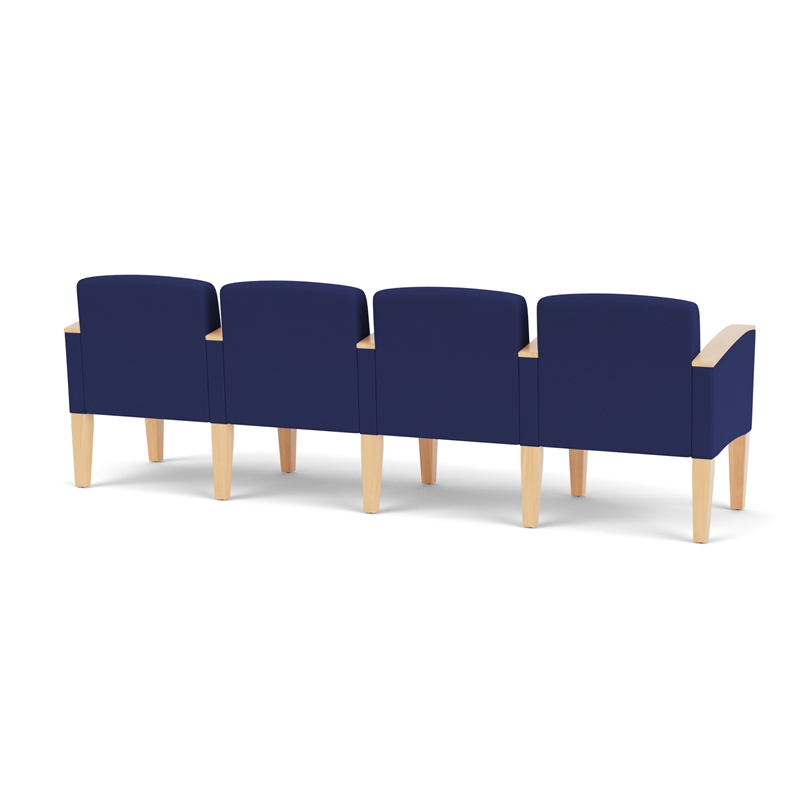 Belmont Lounge Reception 4 Seat Tandem Seating / Natural Wood Legs / Blue