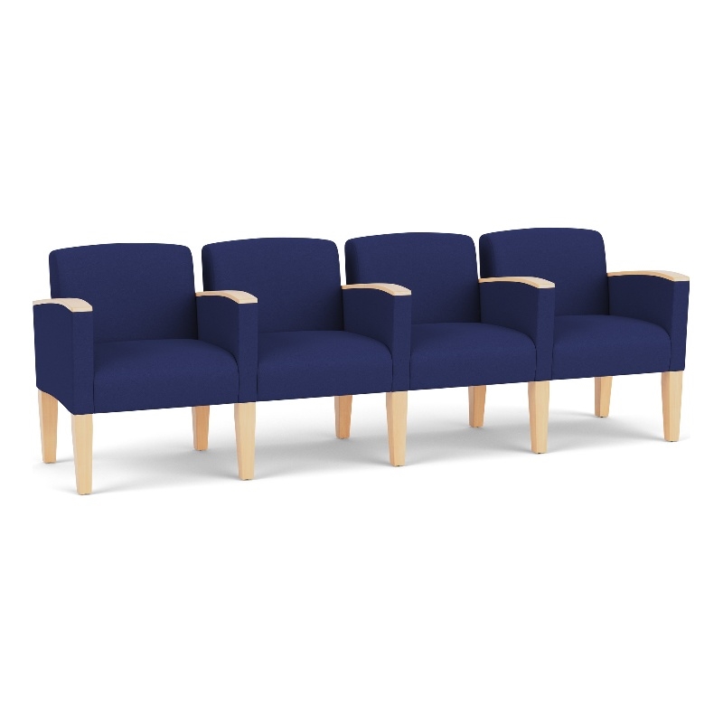 Belmont Lounge Reception 4 Seat Tandem Seating / Natural Wood Legs / Blue