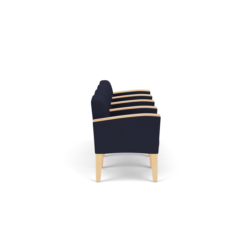 Belmont Lounge Reception 4 Seat Tandem Seating / Natural Wood Legs / Navy Blue